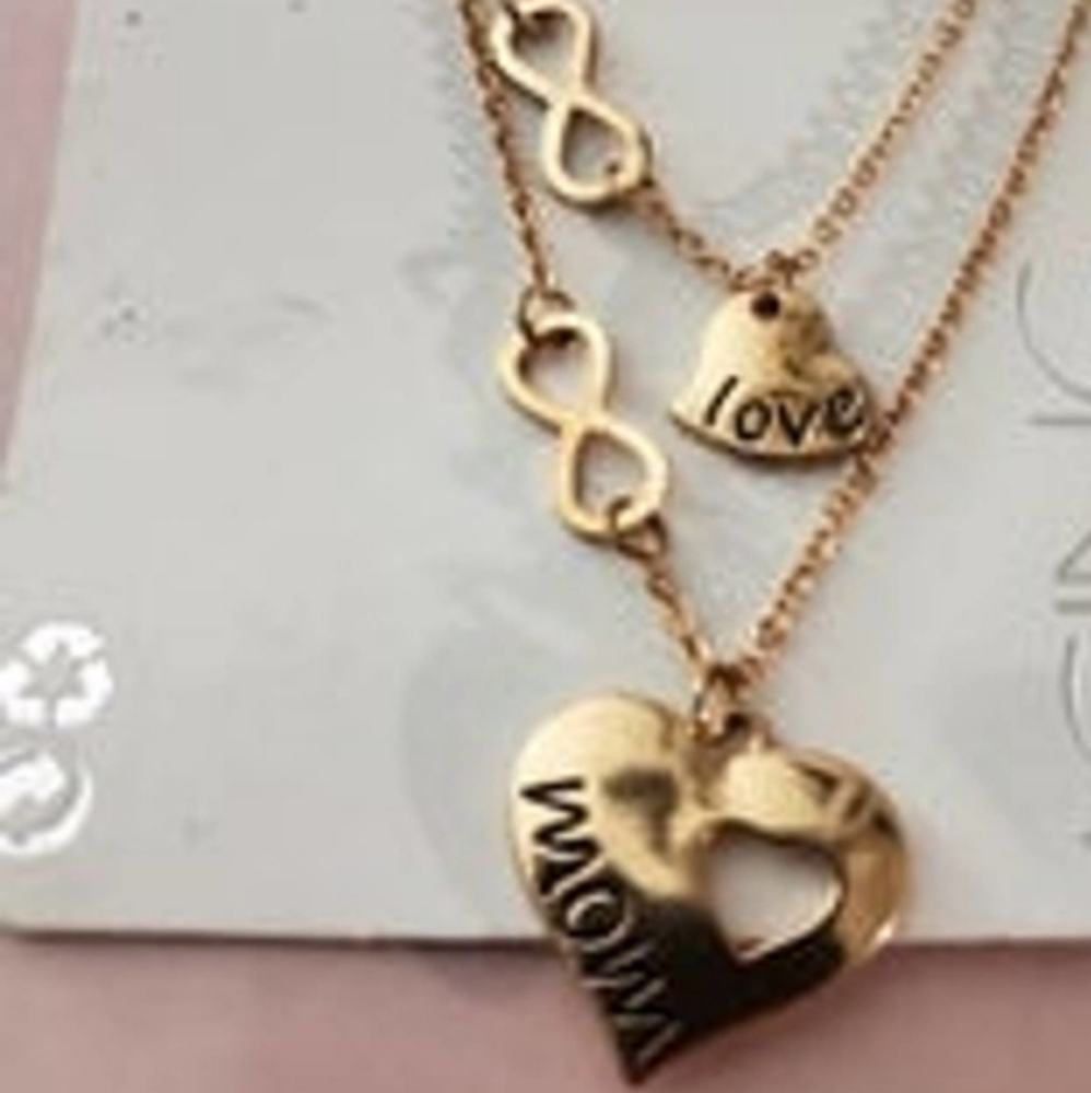ICING Infinity Mom Love Heart Necklace Double strand lobster clasp Gold pl NEW